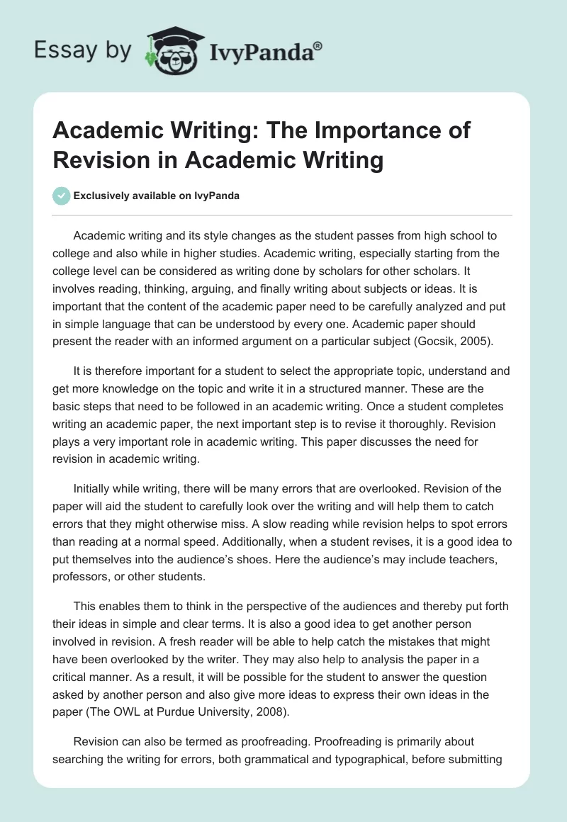 Academic Writing: The Importance of Revision in Academic Writing. Page 1