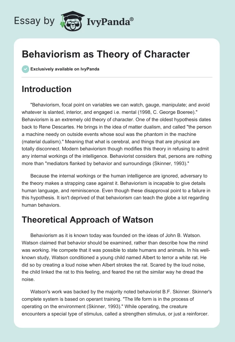 Behaviorism as Theory of Character. Page 1