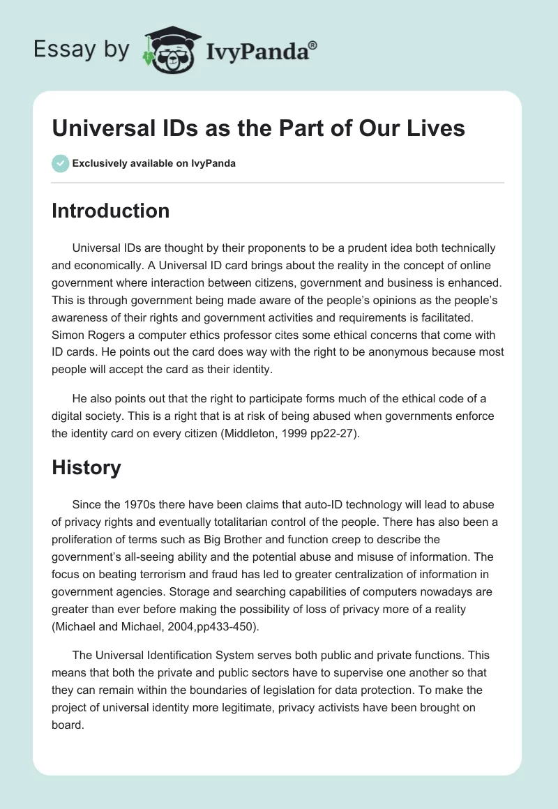 Universal IDs as the Part of Our Lives. Page 1