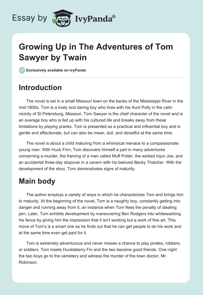 Growing Up in "The Adventures of Tom Sawyer" by Twain. Page 1