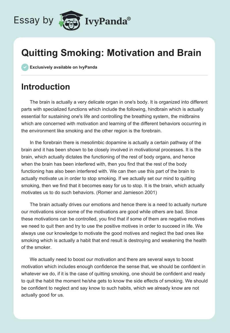 Quitting Smoking: Motivation and Brain. Page 1
