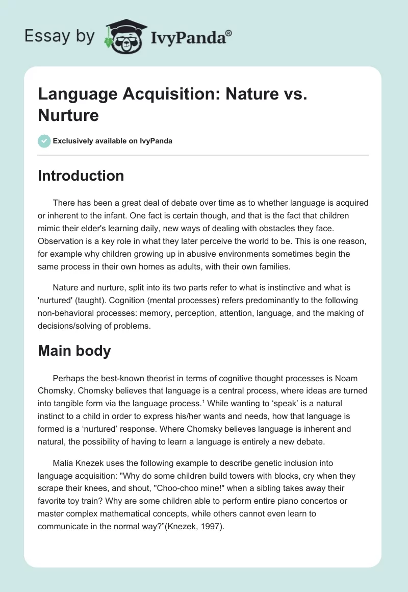 Language Acquisition: Nature vs. Nurture. Page 1