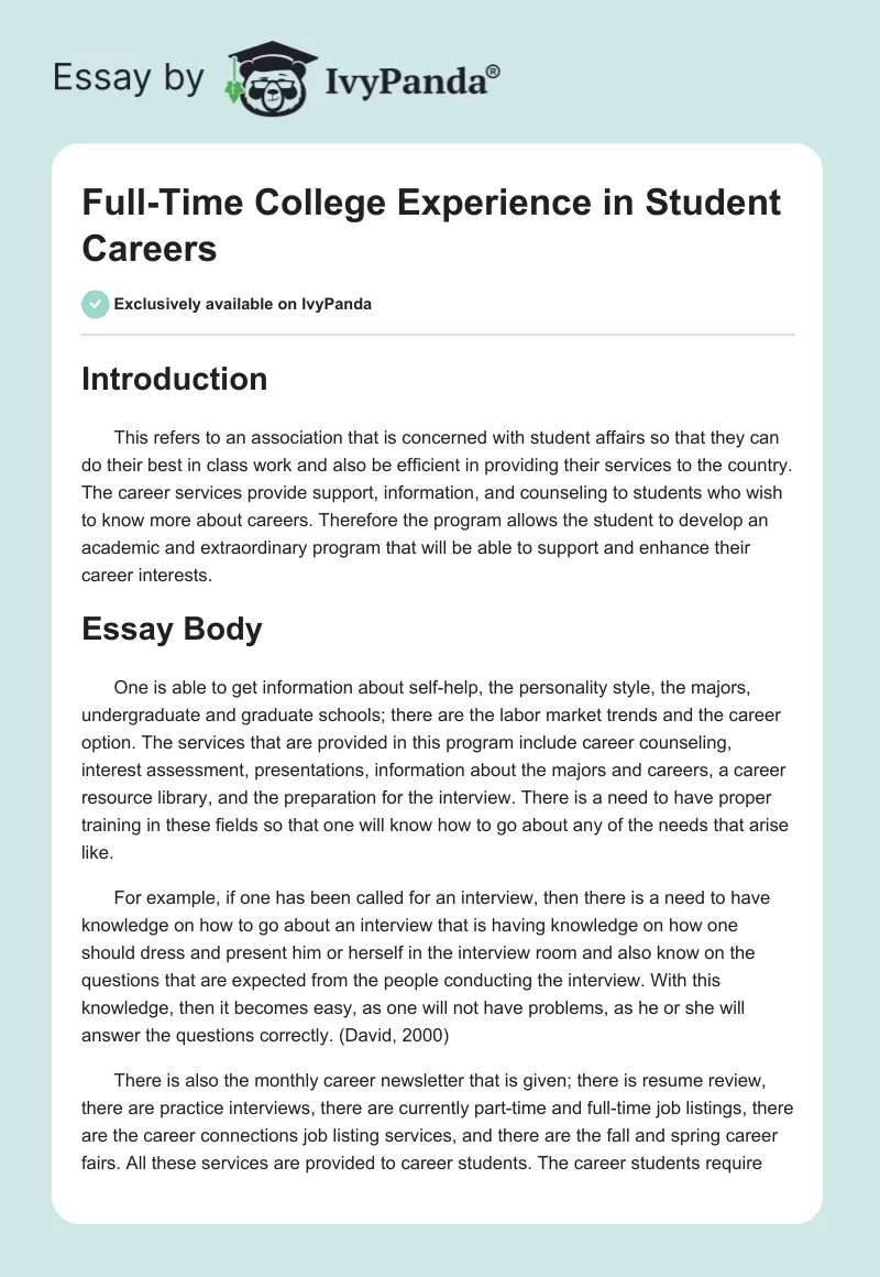 Full-Time College Experience in Student Careers. Page 1