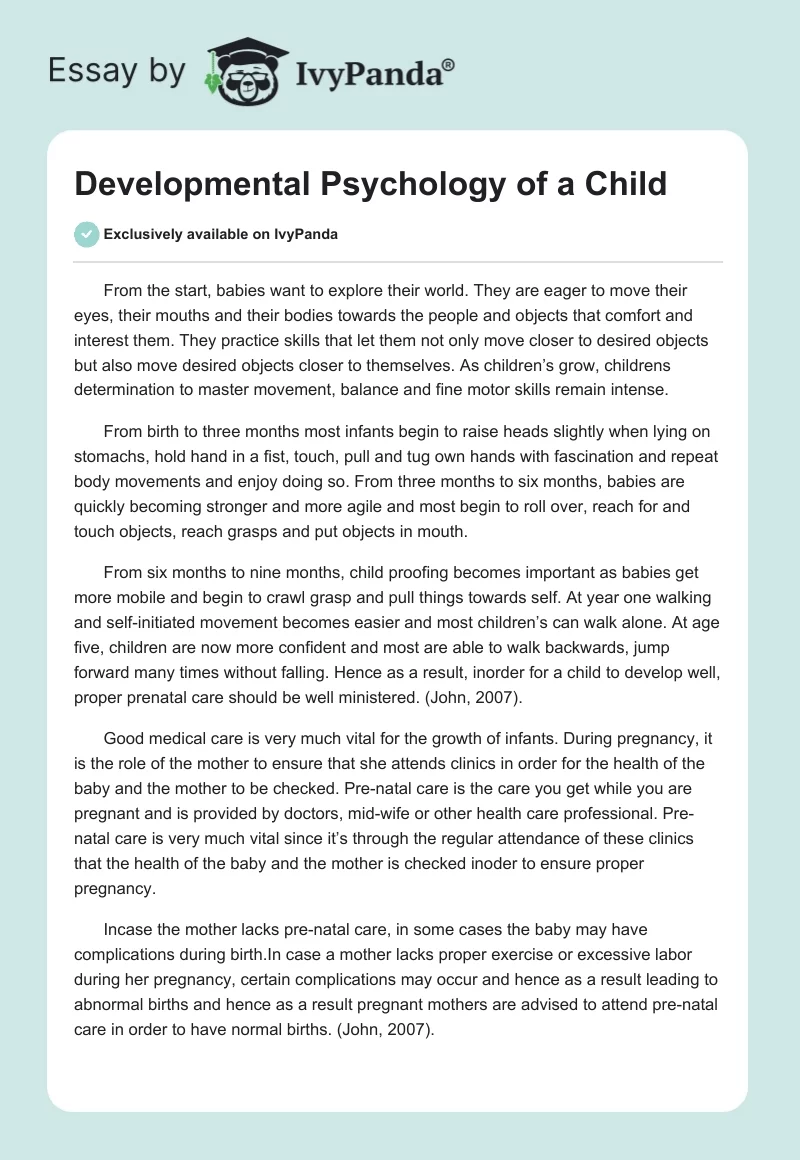 Developmental Psychology of a Child. Page 1