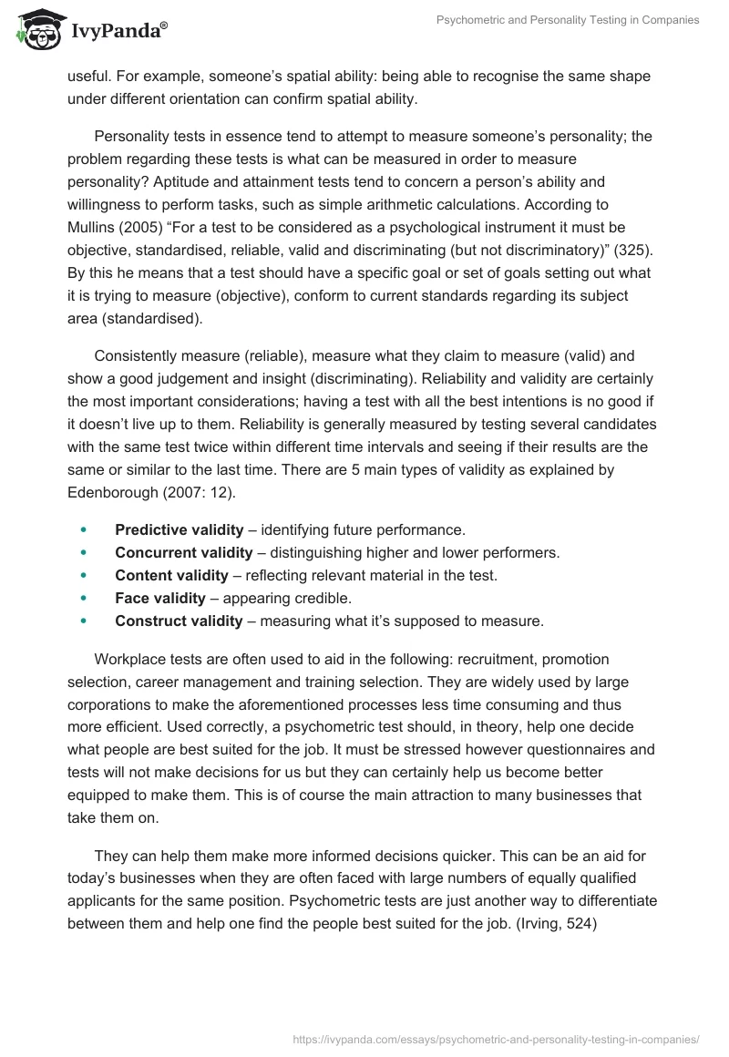 Psychometric and Personality Testing in Companies. Page 2