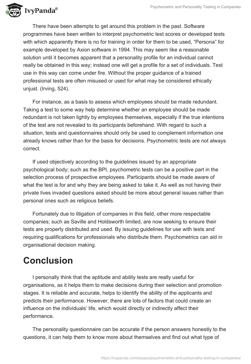 Psychometric and Personality Testing in Companies. Page 4