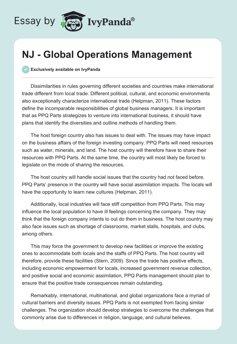 NJ - Global Operations Management. Page 1