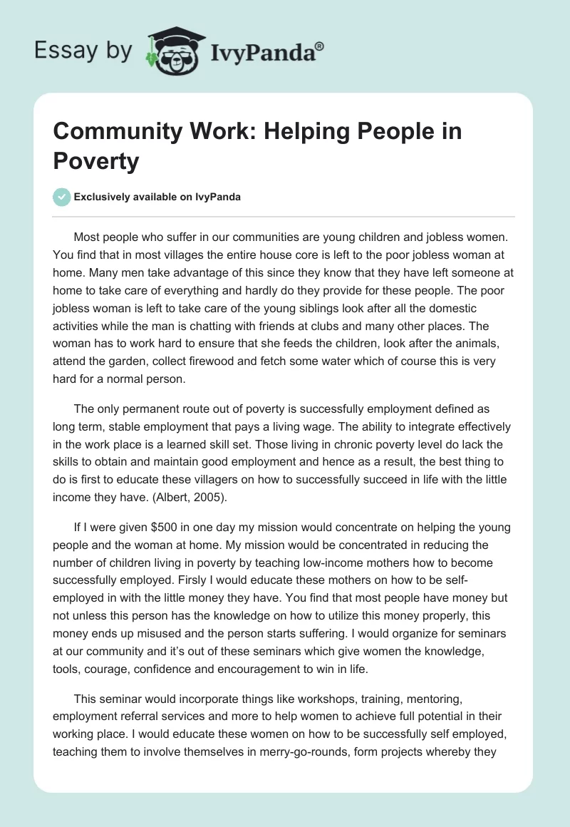 Community Work: Helping People in Poverty. Page 1