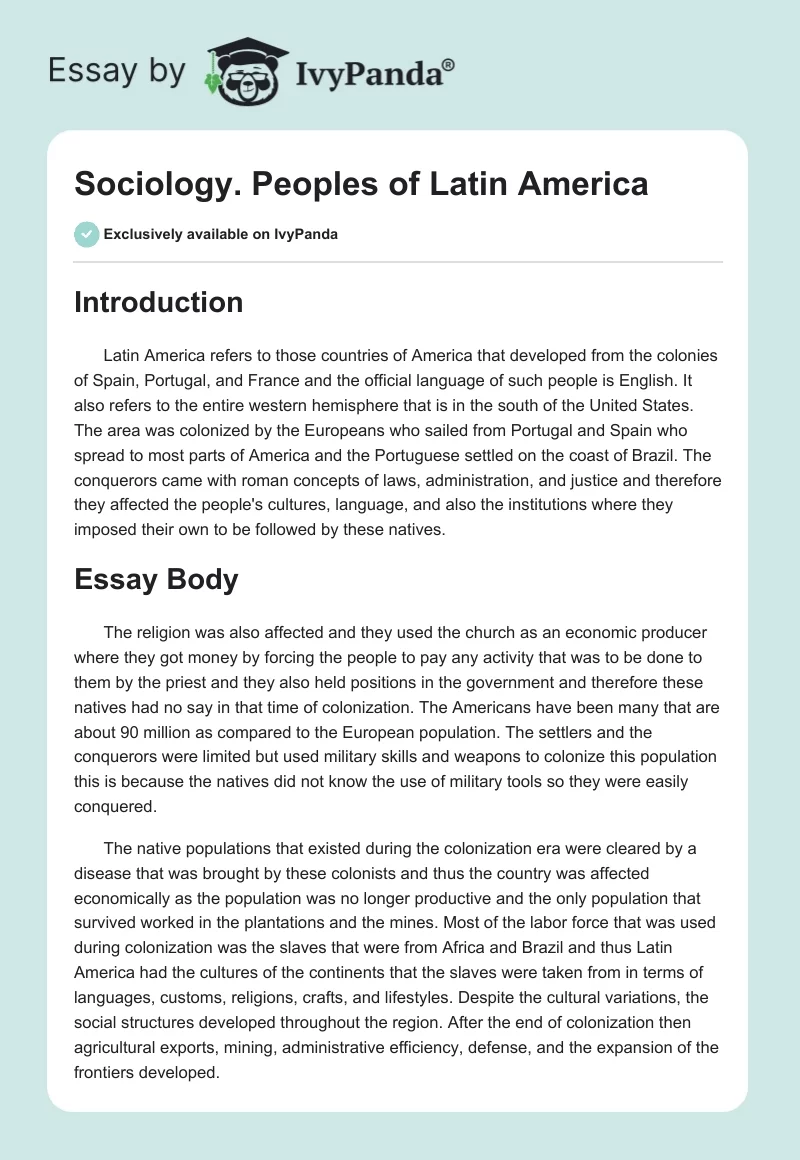 Sociology. Peoples of Latin America. Page 1