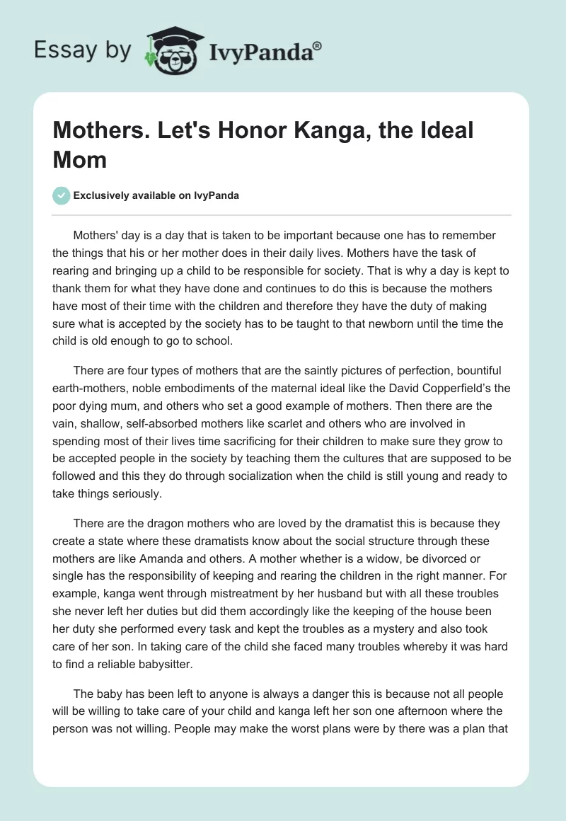 Mothers. Let's Honor Kanga, the Ideal Mom. Page 1