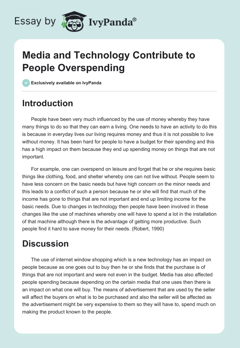 Media and Technology Contribute to People Overspending. Page 1