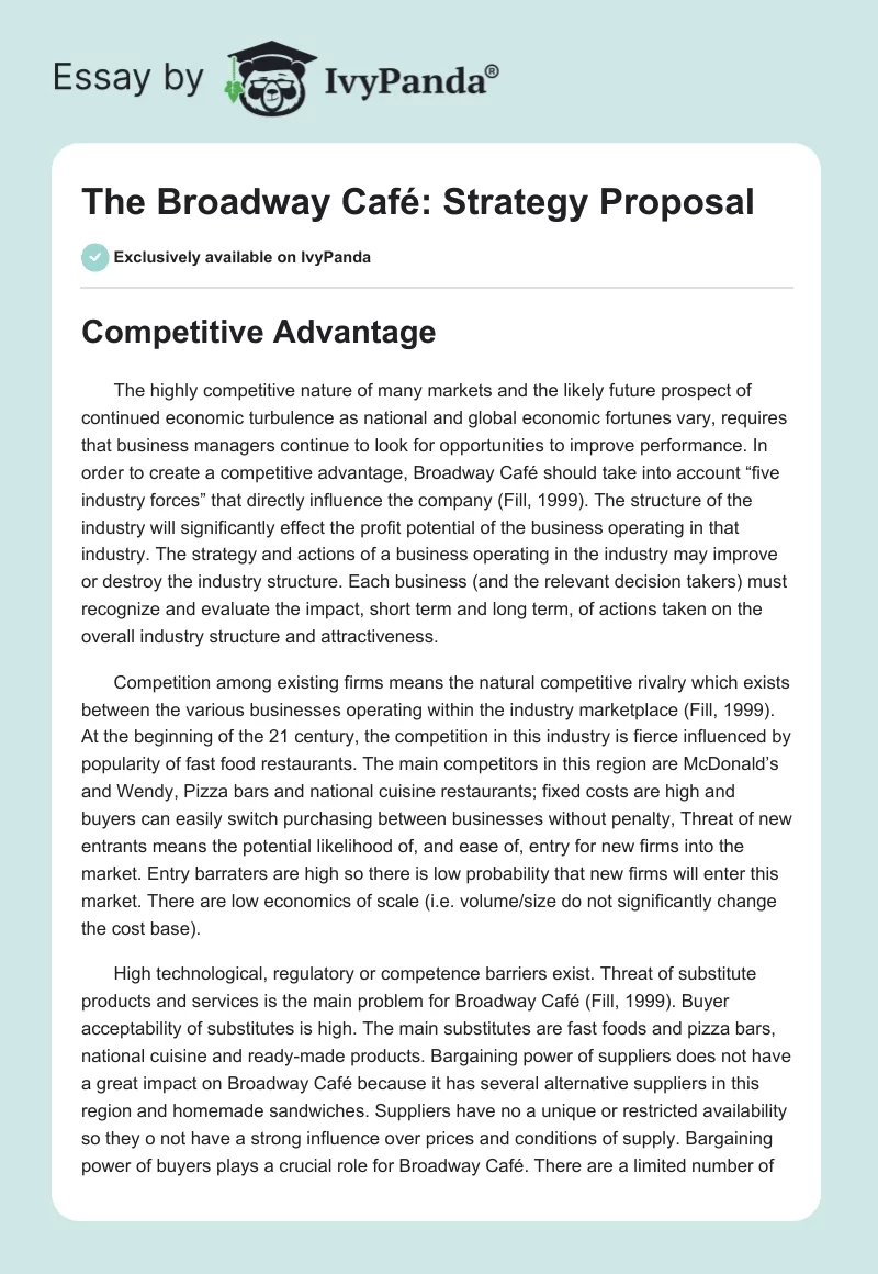 The Broadway Café: Strategy Proposal. Page 1
