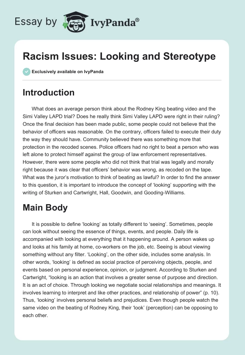 Racism Issues: Looking and Stereotype. Page 1