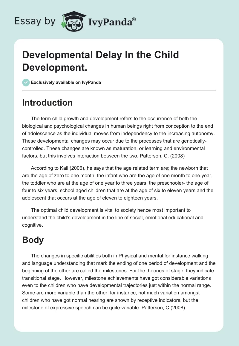 Developmental Delay in the Child Development.. Page 1