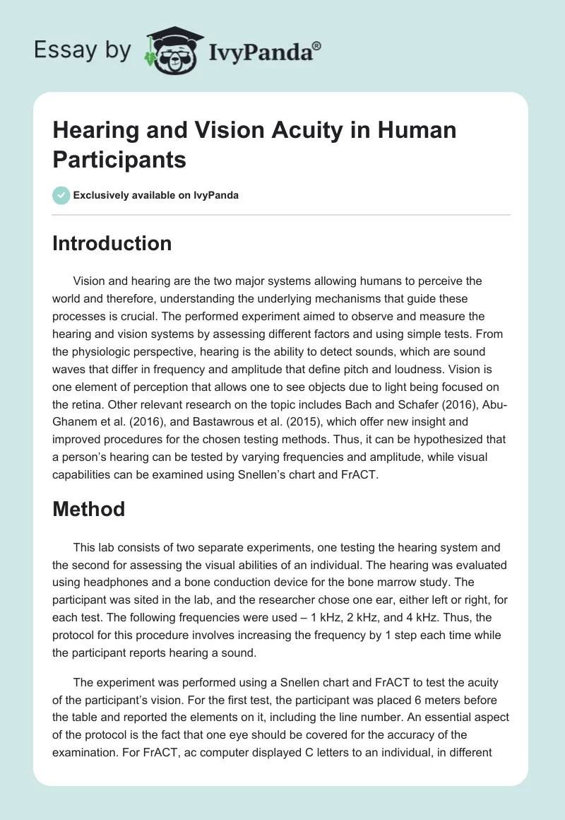 Hearing and Vision Acuity in Human Participants. Page 1