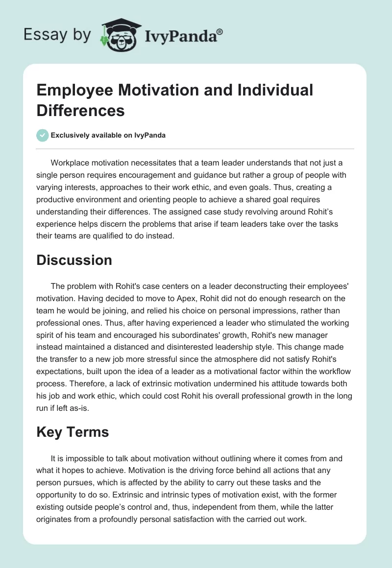 Employee Motivation and Individual Differences. Page 1