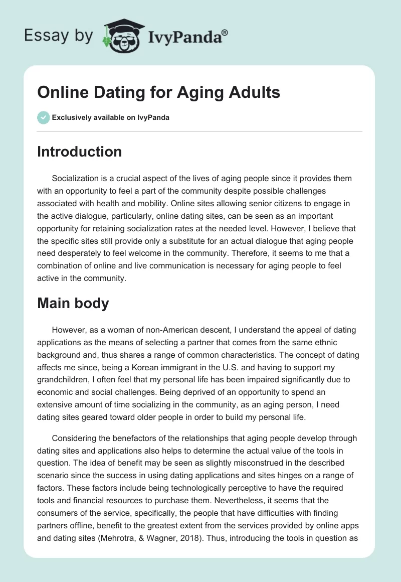 Online Dating for Aging Adults. Page 1