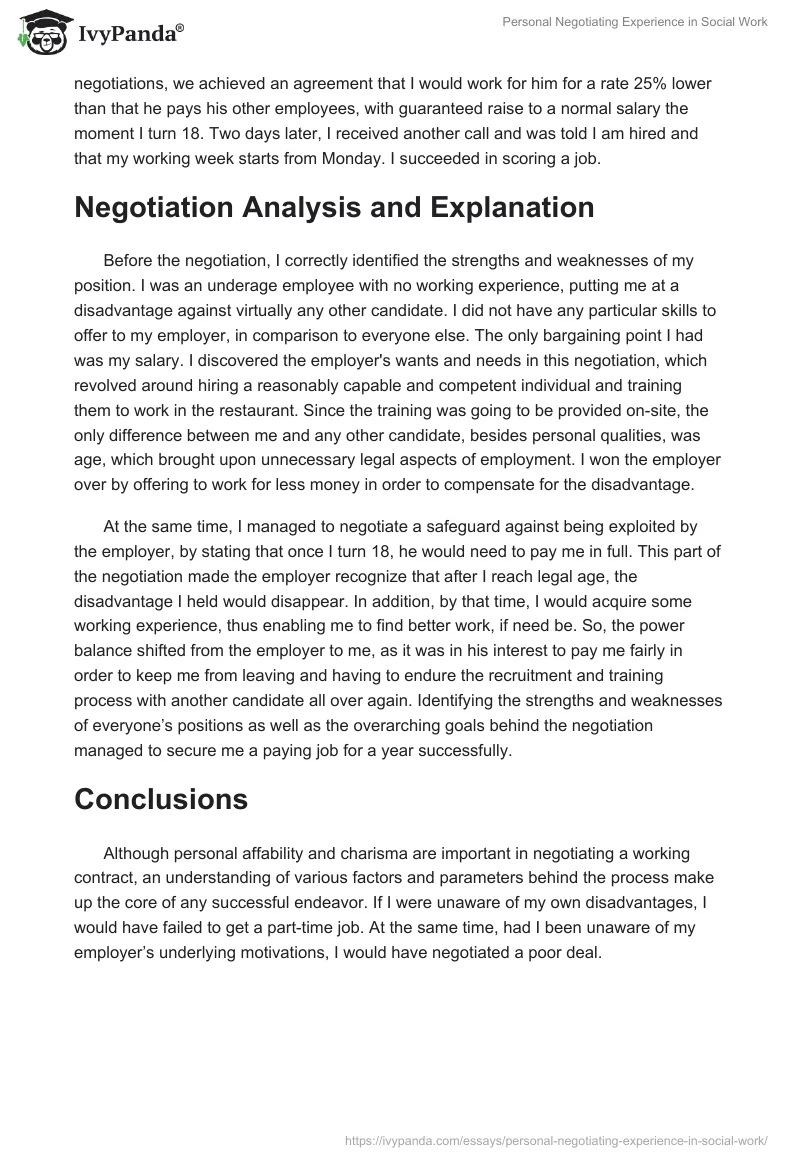 Personal Negotiating Experience in Social Work. Page 2