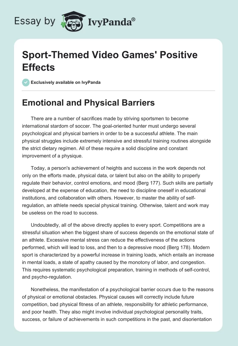 Sport-Themed Video Games' Positive Effects. Page 1