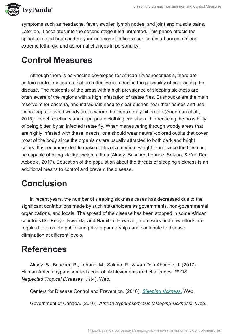Sleeping Sickness Transmission and Control Measures. Page 2