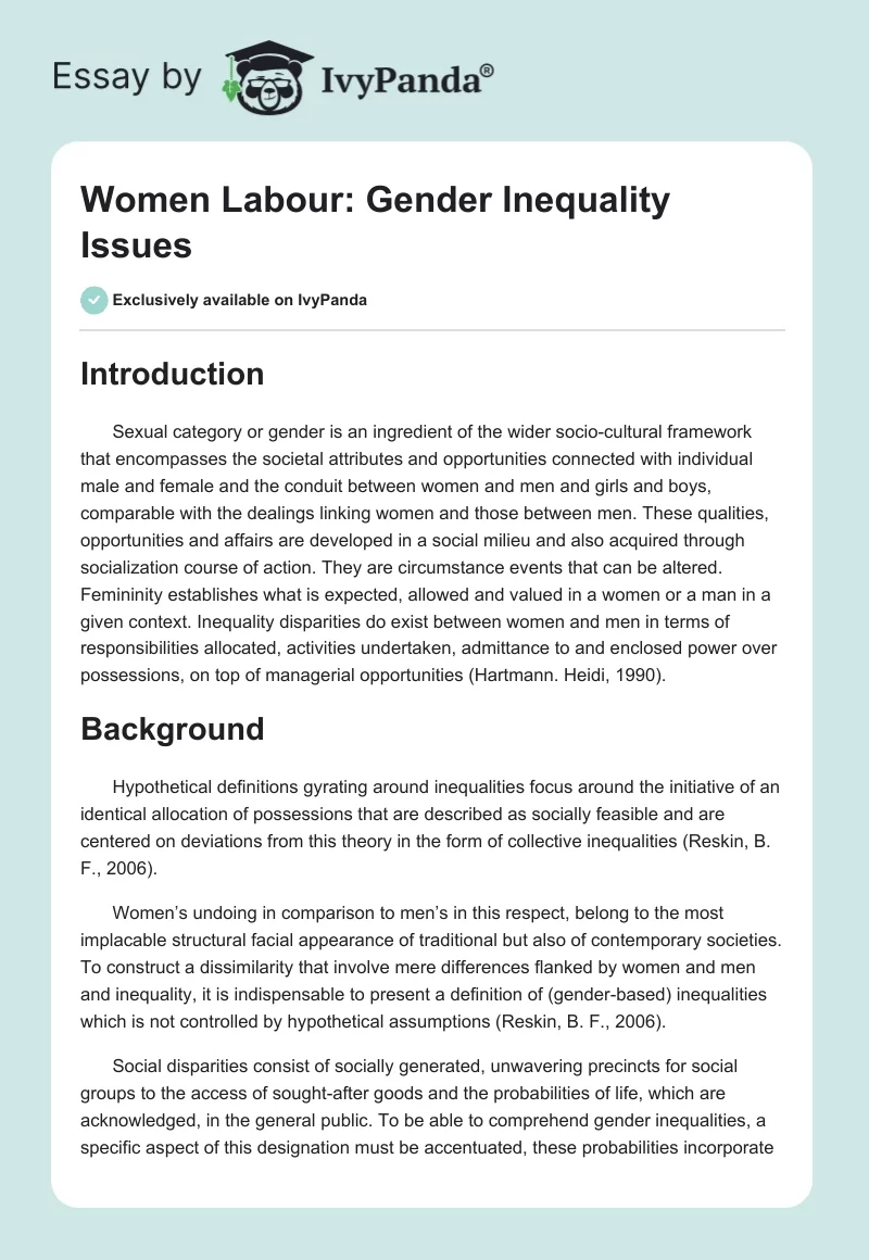 Women Labour: Gender Inequality Issues. Page 1