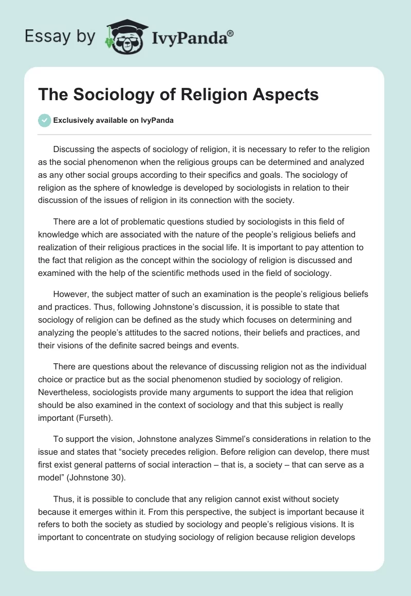 The Sociology of Religion Aspects. Page 1
