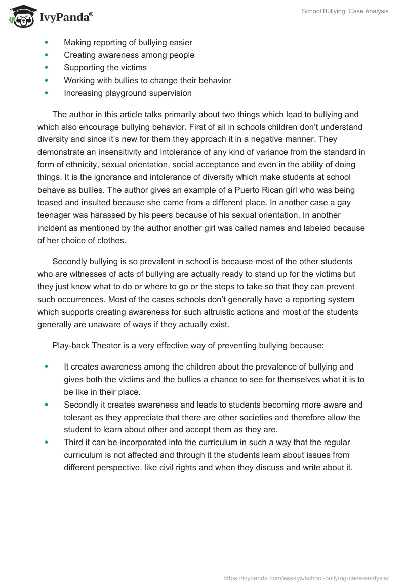 School Bullying: Case Analysis. Page 2
