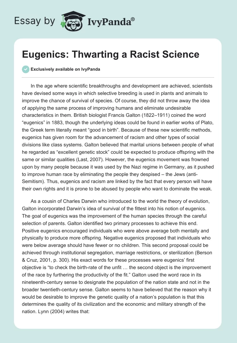 Eugenics: Thwarting a Racist Science. Page 1
