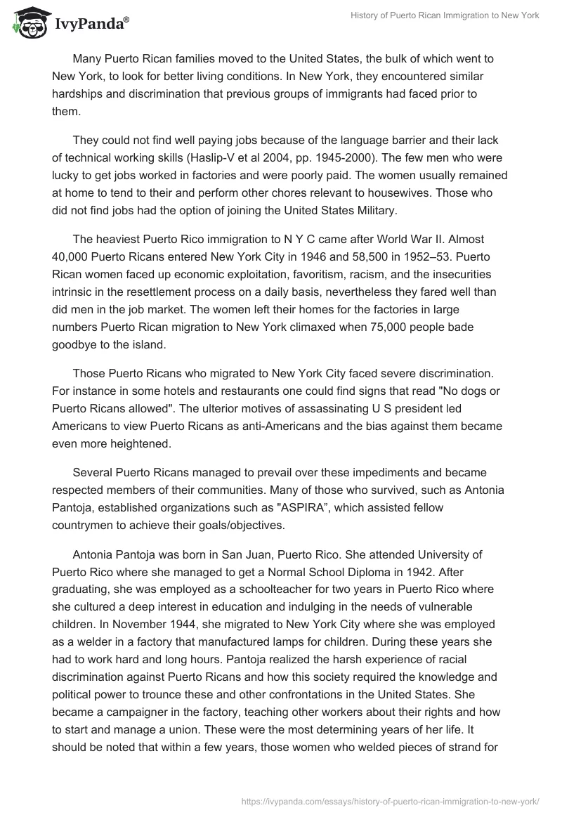 History of Puerto Rican Immigration to New York. Page 2