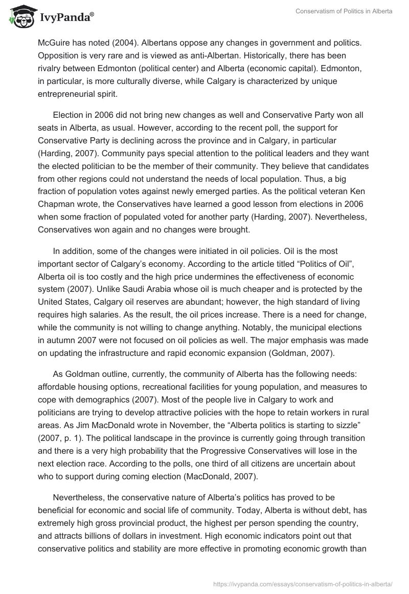 Conservatism of Politics in Alberta. Page 2