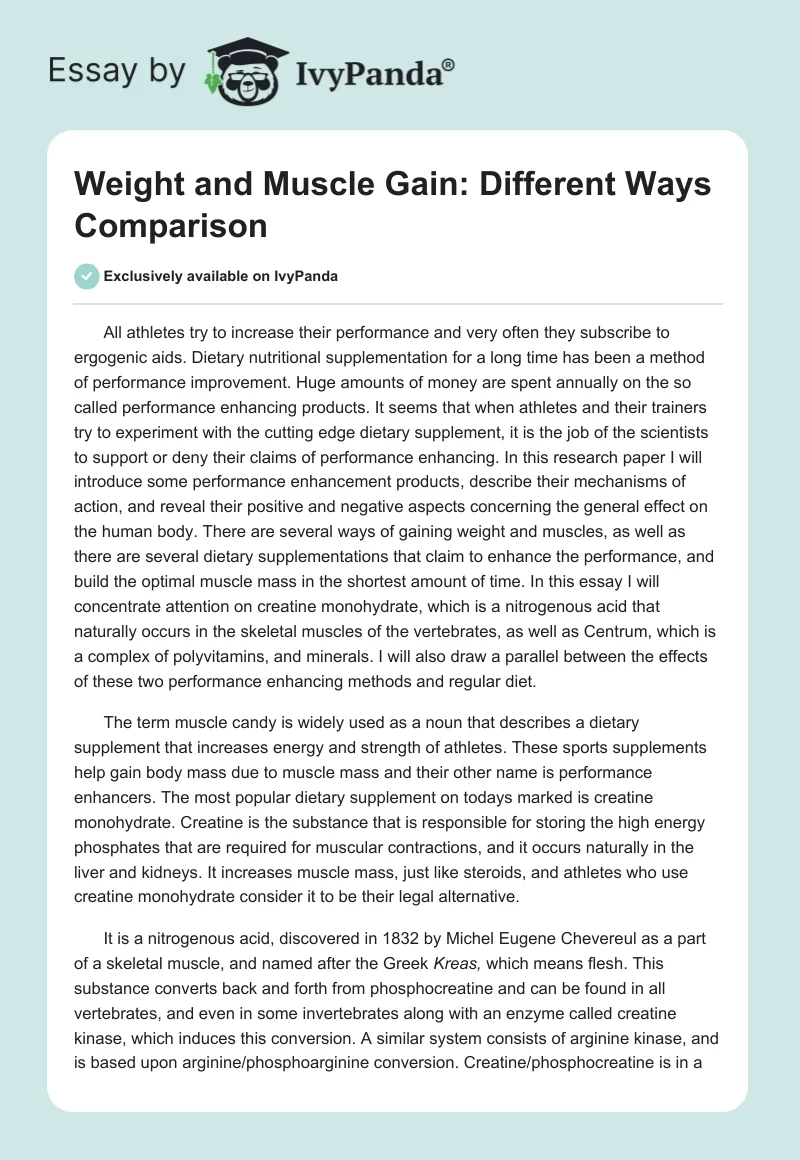 Weight and Muscle Gain: Different Ways Comparison. Page 1