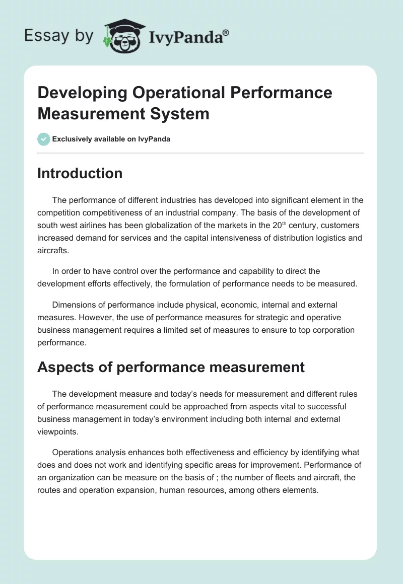 Developing Operational Performance Measurement System. Page 1