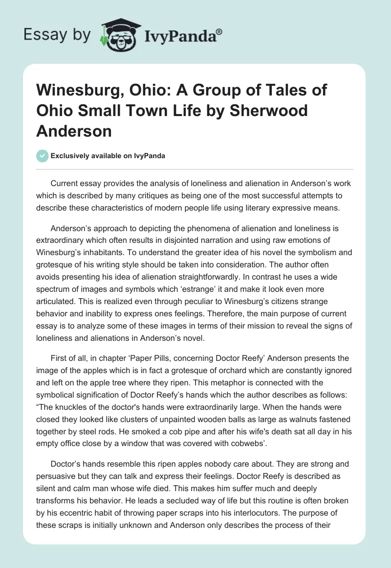 "Winesburg, Ohio: A Group of Tales of Ohio Small Town Life" by Sherwood Anderson. Page 1