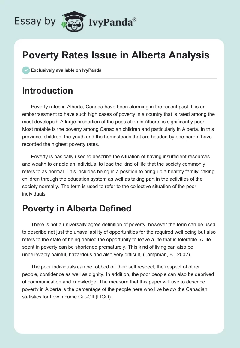 Poverty Rates Issue in Alberta Analysis. Page 1