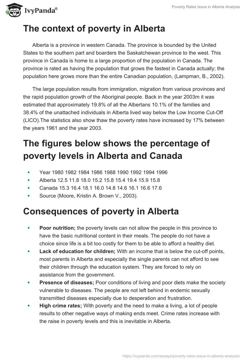 Poverty Rates Issue in Alberta Analysis. Page 2