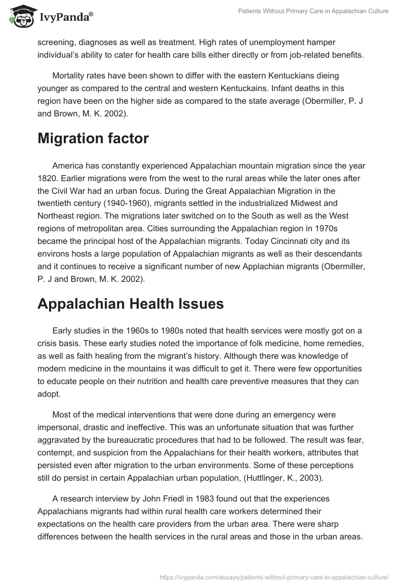 Patients Without Primary Care in Appalachian Culture. Page 2