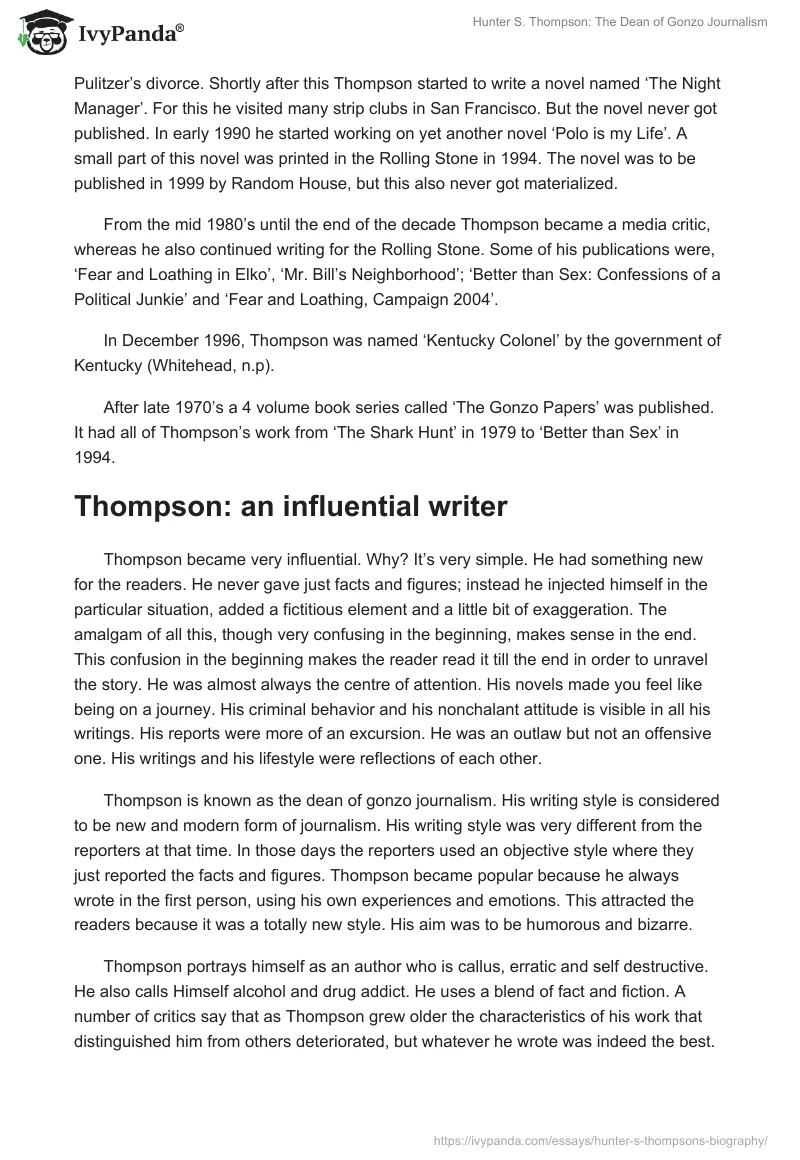 Hunter S. Thompson: The Dean of Gonzo Journalism. Page 5