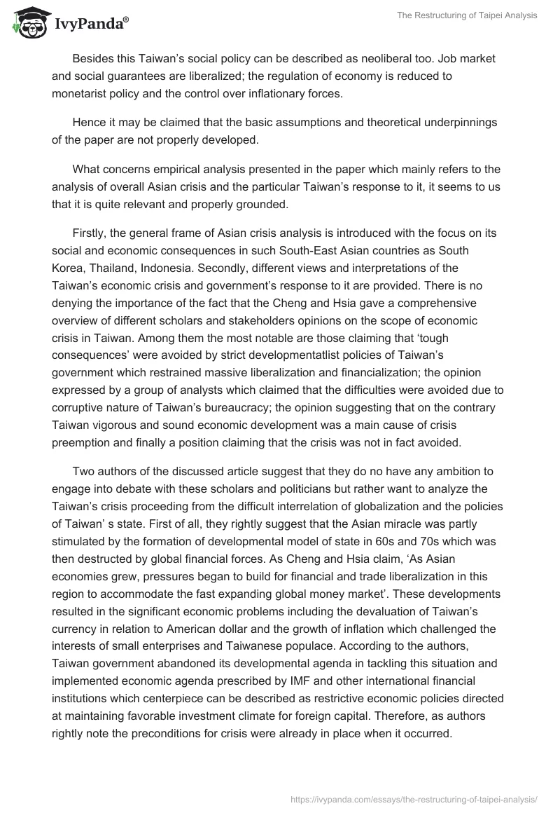 The Restructuring of Taipei Analysis. Page 2
