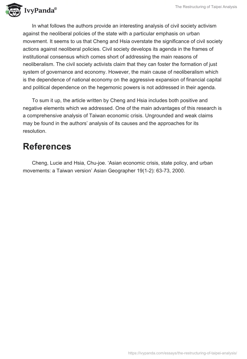 The Restructuring of Taipei Analysis. Page 3