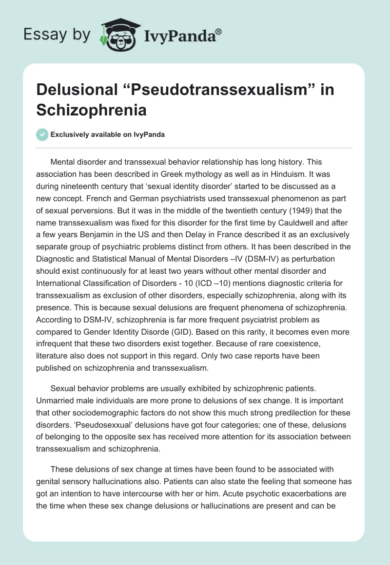 Delusional “Pseudotranssexualism” in Schizophrenia. Page 1