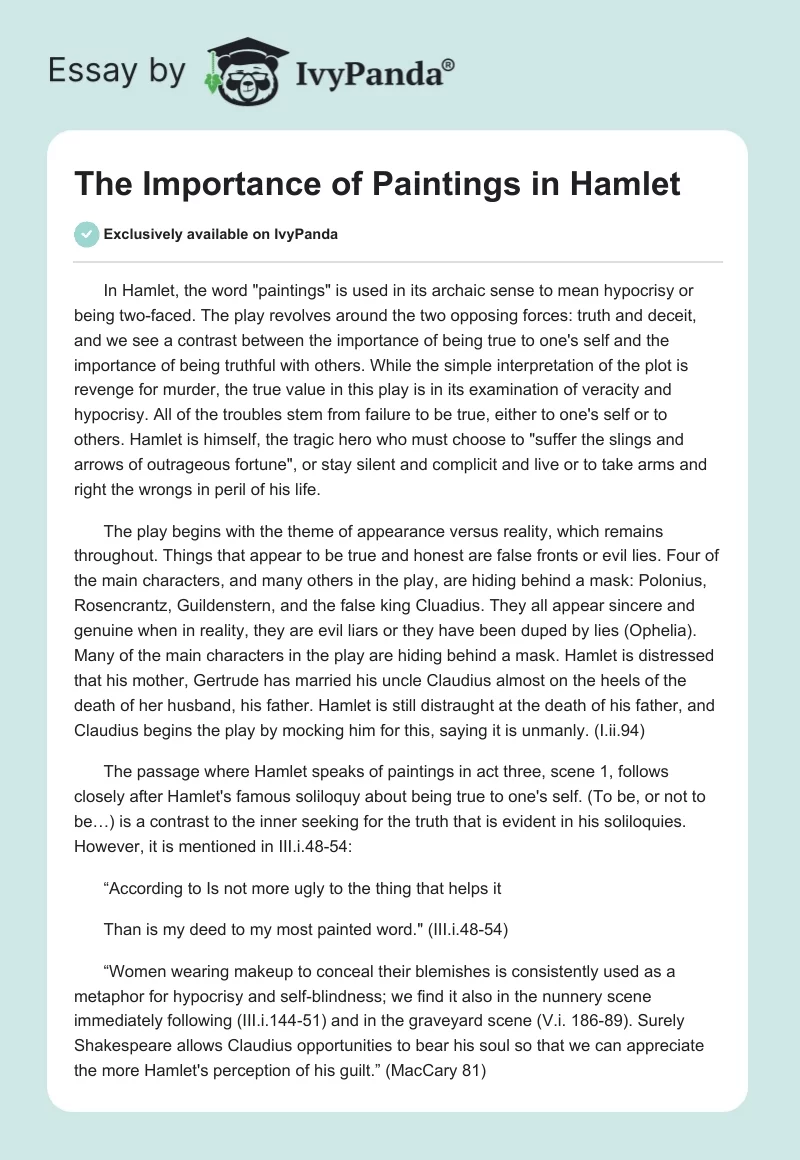 The Importance of Paintings in Hamlet. Page 1