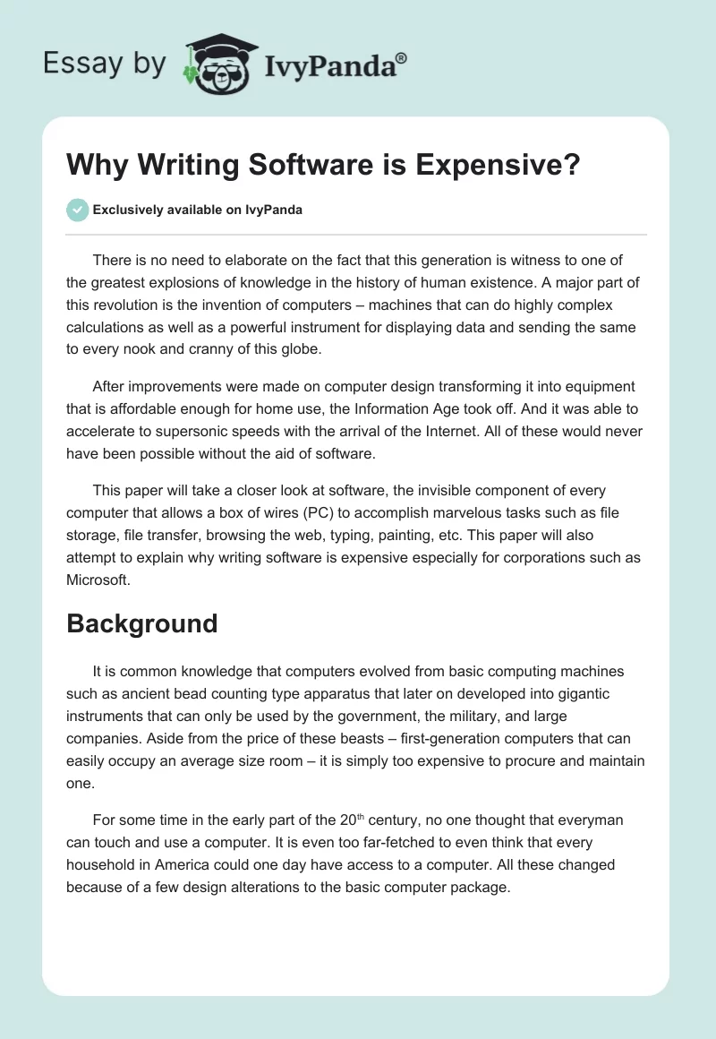Why Writing Software is Expensive?. Page 1