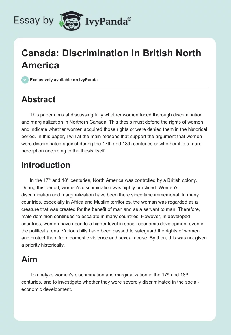 Canada: Discrimination in British North America. Page 1