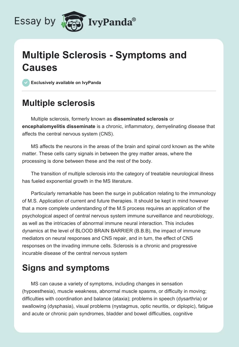 Multiple Sclerosis - Symptoms and Causes. Page 1