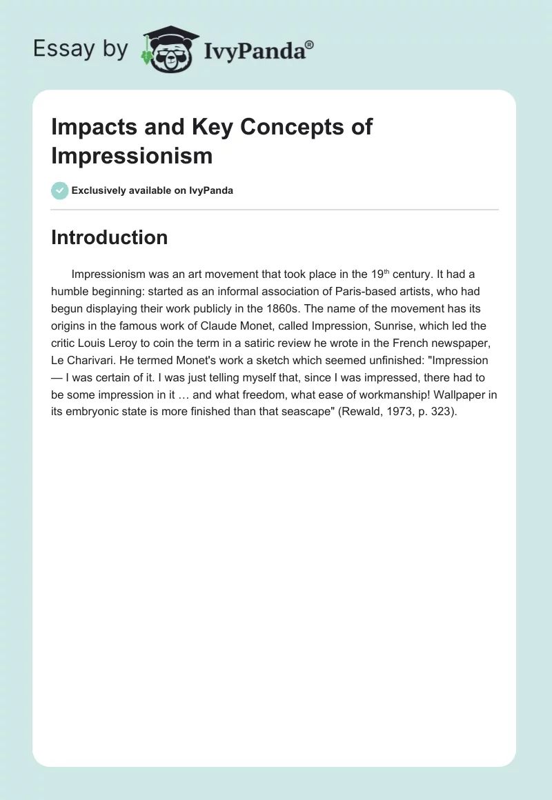 Impacts and Key Concepts of Impressionism. Page 1