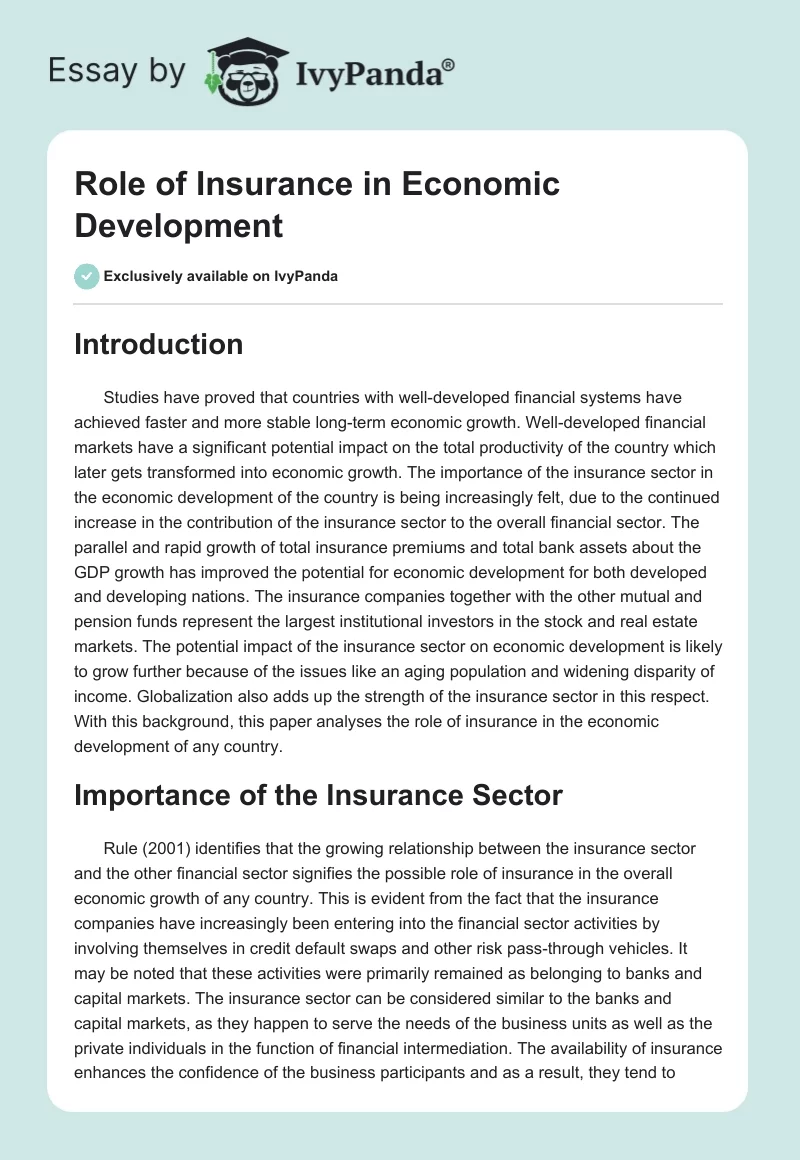 Role of Insurance in Economic Development. Page 1