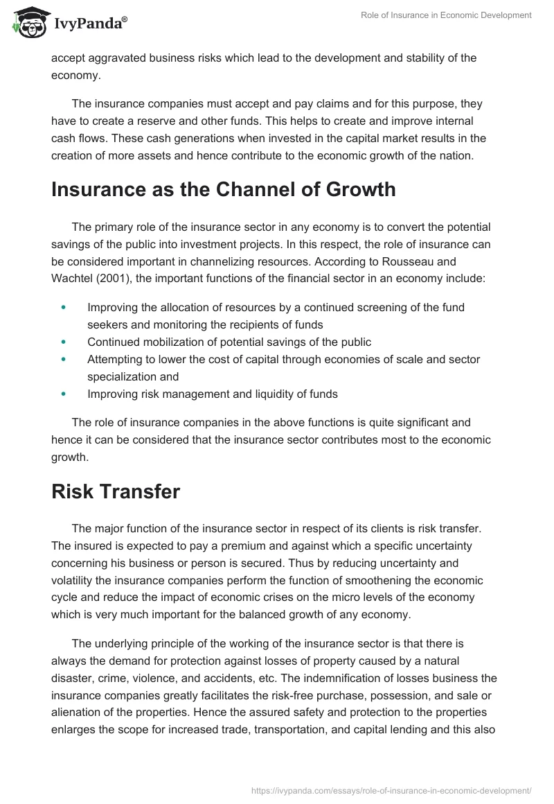 Role of Insurance in Economic Development. Page 2
