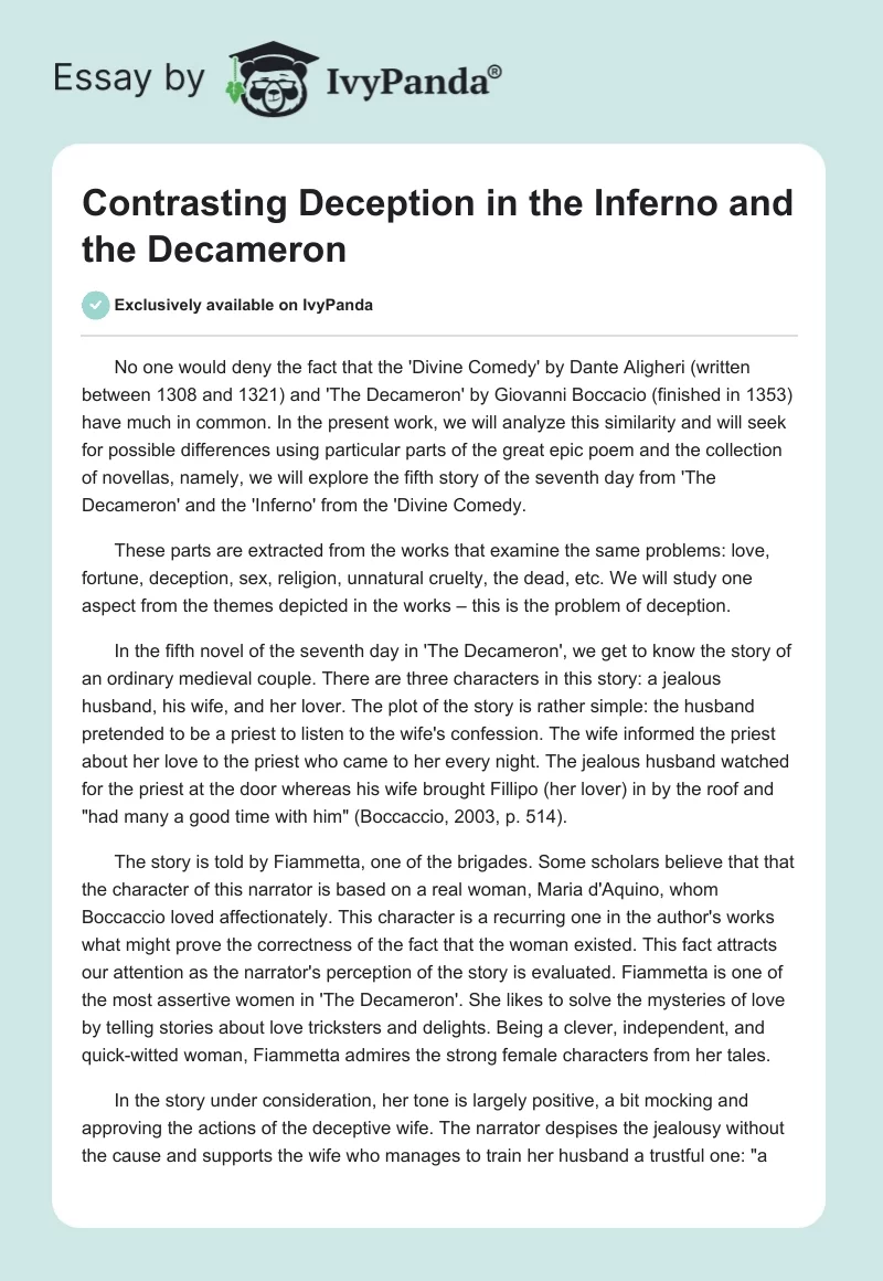 Contrasting Deception in the Inferno and the Decameron. Page 1