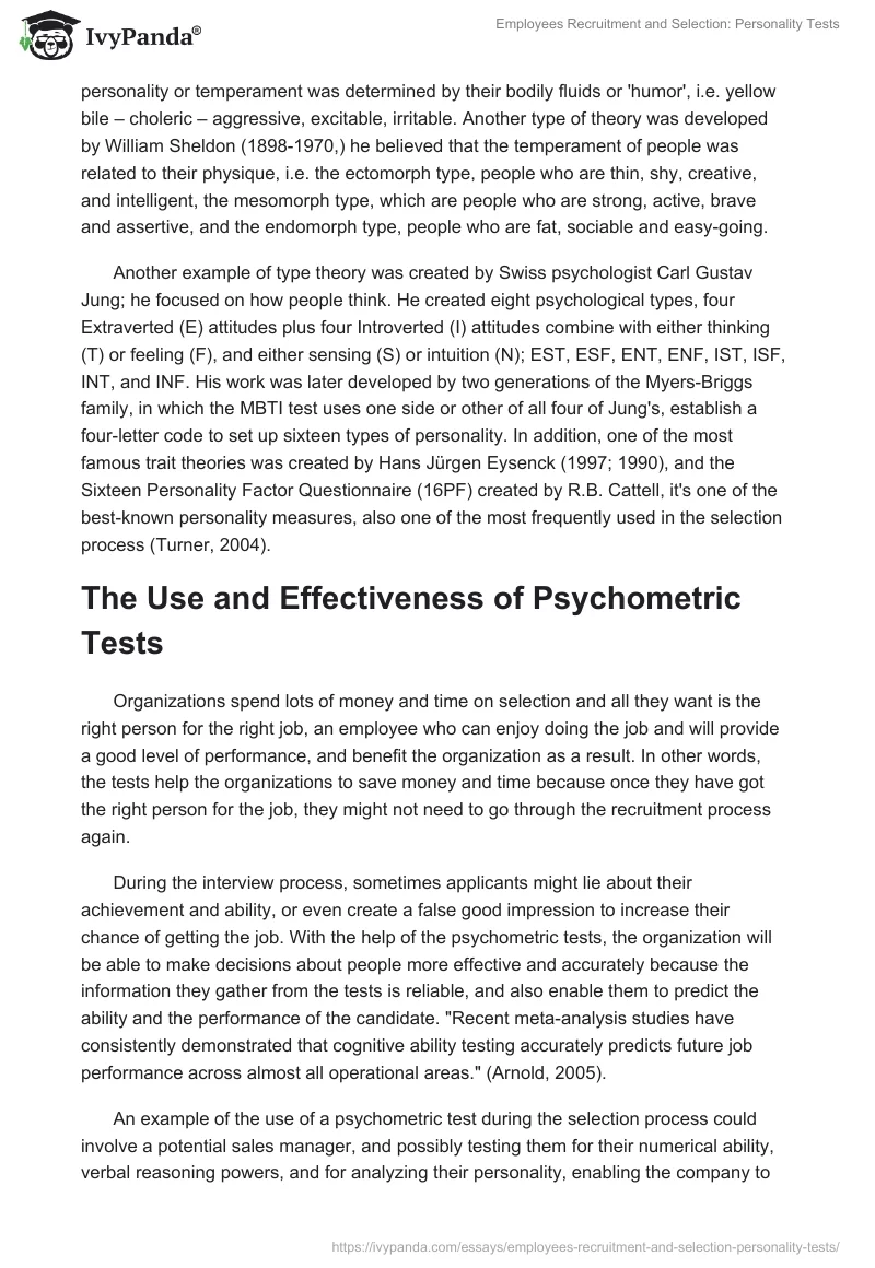Employees Recruitment and Selection: Personality Tests. Page 2