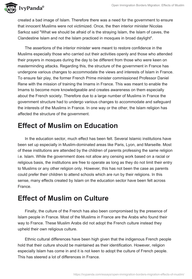 Open Immigration Borders Migration: Effects of Muslim. Page 3